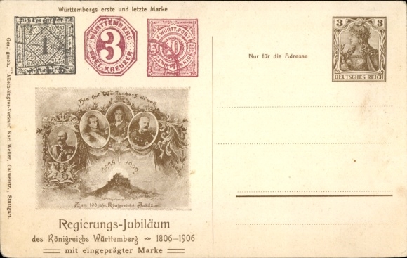 Postzegels Ak Regeringsjubileum van het Koninkrijk Württemberg 1806-1906