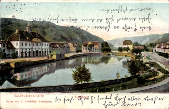 Postcard Bad Karlshafen an der Weser, Hafenplatz, Rathaus