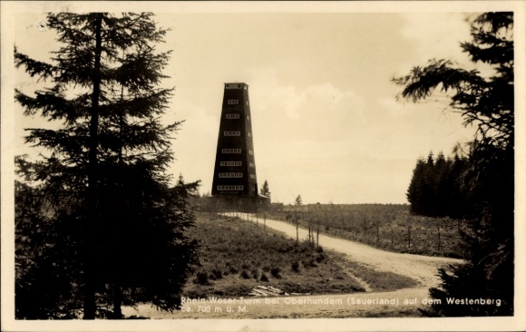 Postcard Oberhundem Kirchhundem Sauerland, Rhine-Weser Tower, on the Westenberg, 700 m above sea level.
