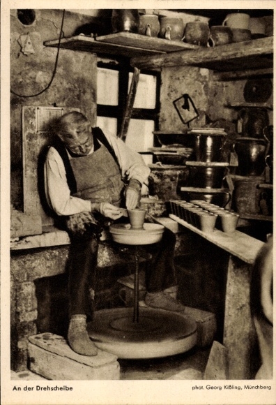 Postcard Handicraft, Pottery, At the potter's wheel
