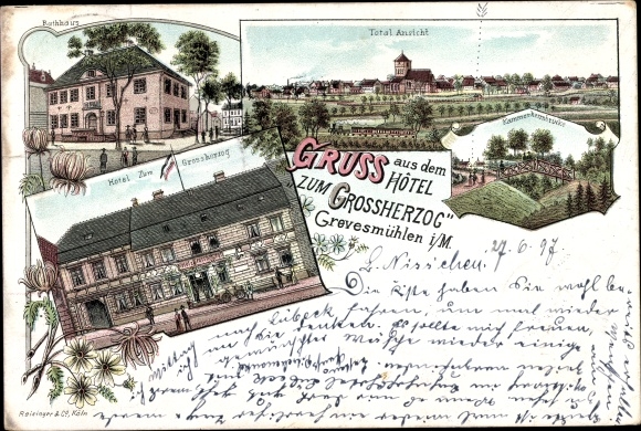 Chromo-Litho Grevesmühlen in Mecklenburg, Hotel zum Großherzog, Panorama