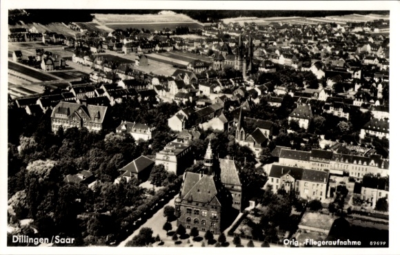 Postcard Dillingen in Saarland, aerial photograph