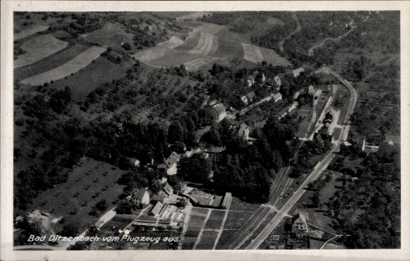 Postcard Bad Ditzenbach in Württemberg, aerial view of landscape, streets, houses
