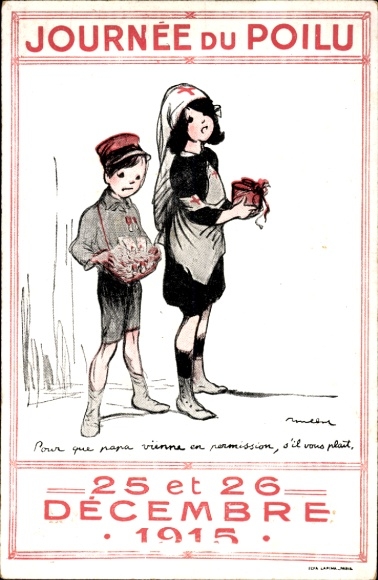 Artist Postcard Poulbot, Soldiers' Days 25 and 26 December 1915, children collect for the Red Cross