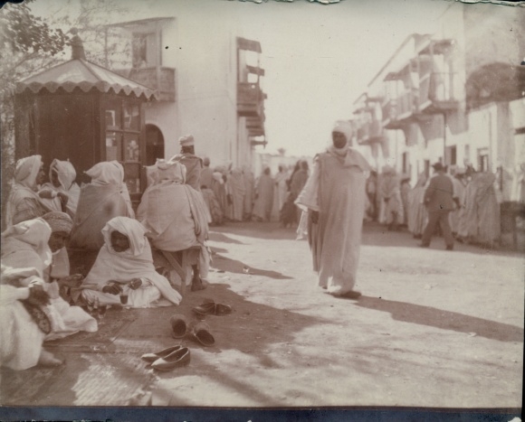 Photograph circa 1900, Biskra Algeria, Street Scene, Arab Men