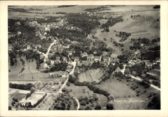 Postcard Wangen near Göppingen Württemberg, aerial photograph