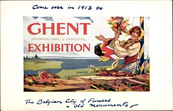 Artist PC Gent East Flanders, World Exhibition 1913, woman, flowers, London