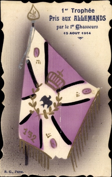 Handgemalt CPA 1er Trophee prix aux Allemands par le 1er Chasseurs, 1914