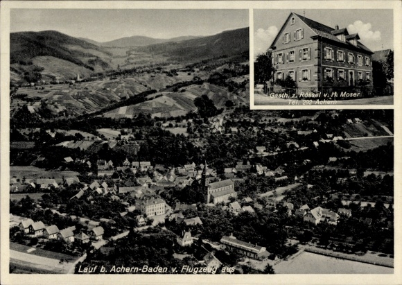 Postcard Lauf in Baden Black Forest, Gasthaus zum Rössel, aerial photograph