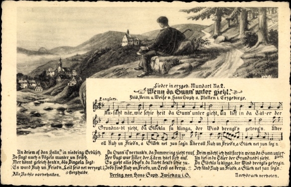 Song Postcard Soph, Hans, When the sun goes down, Erzgebirge dialect no. 2
