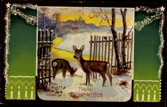 Präge Ak Glückwunsch Weihnachten, Rehe
