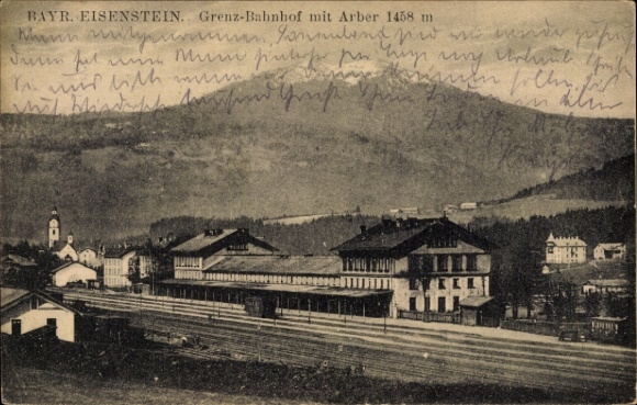 Ak Bayerisch Eisenstein in Niederbayern, Grenzbahnhof, Großer Arber