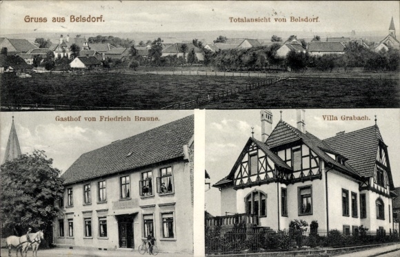 Postcard Belsdorf Wefensleben in Saxony Anhalt, general view, Villa Grabach, inn