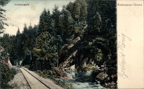 Postcard Rabenau in the Ore Mountains, Rabenauer Grund, Goldstampfe, Rabenauer Grund