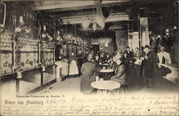 Postcard Hamburg, vending machine restaurant large Burstah 31