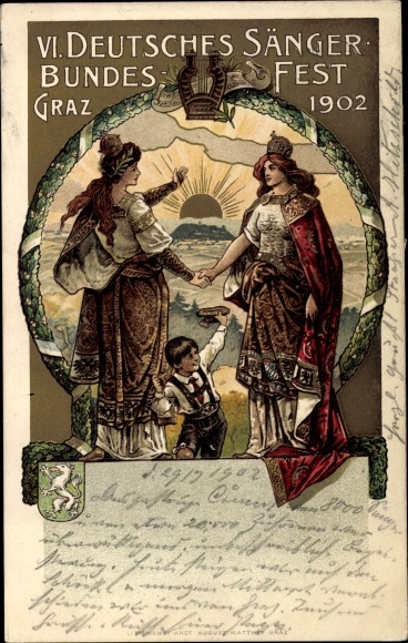 Embossed Chromo-Litho Graz Styria, VI. German Singers&#39; Festival 1902