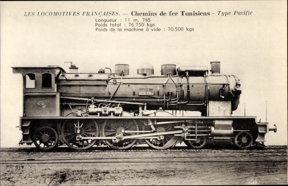 Postcard Les Locomotives Francaises, Machine 231-191, Tunisian Railways, Französische Eisenbahn
