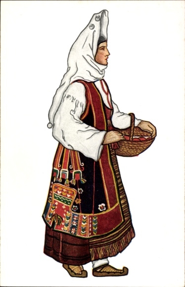 Postcard Split Croatia, Young woman in folk costume