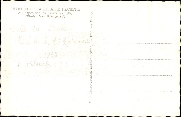 Postcard Bruxelles Brussels, the pavilion of the bookseller Hachette at the 1958 exhibition