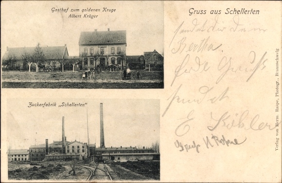 Postcard Schellerten Lower Saxony, Gasthof zum goldenen Kruge, sugar factory