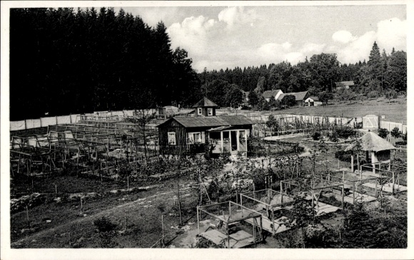 Postcard Isabellengrün Burgk in Thuringia, Elite Fur Farm Saaletalsperre, Enclosure