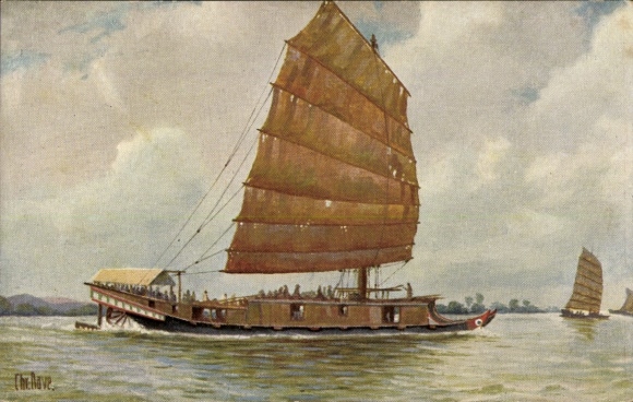 Artist Postcard Rave, Chr., Marine Gallery 12, Passenger boat on the Canton River, China