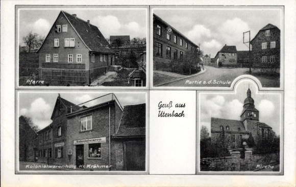 Postcard Utenbach Apolda in Weimarer Land Thuringia, parish, party at the school, colonial goods Krähmer