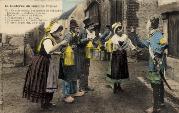 Ak Calvados Frankreich, Französische Tracht, Normandie, Menschen mit Laternen