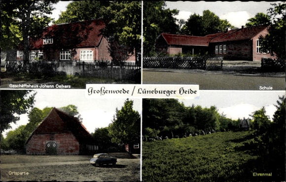 Ak Lüneburger Heide, Geschäftshaus Johann Oelkers, Schule, Ortspartie, Ehrenmal