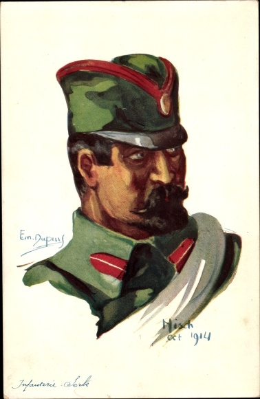 Artist Postcard Dupuis, E., portrait of a Serbian soldier, Nisch 1914