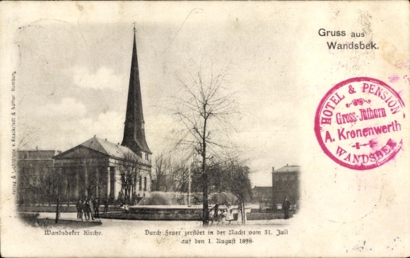 Ak Hamburg Wandsbek, Wandsbeker Kirche vor dem Brand 1898