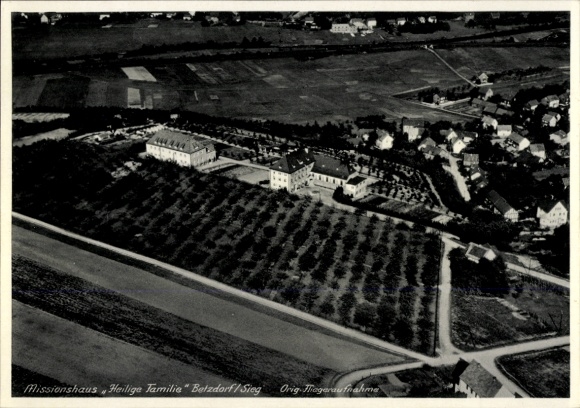 Postcard Betzdorf an der Sieg, aerial photograph, Mission House Holy Family