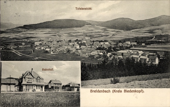 Ak Breidenbach in Hessen, Gesamtansicht, Bahnhof