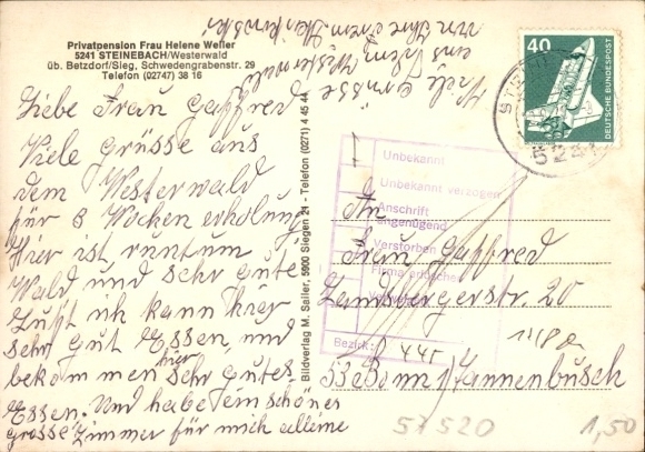 Postcard Steinebach im Westerwald, private pension Mrs. Helene Weller, Panorama