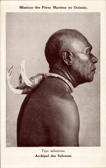 Postcard Solomon Islands, Archipelago of Solomon, Type Melanesia, Man with necklace, tooth necklace