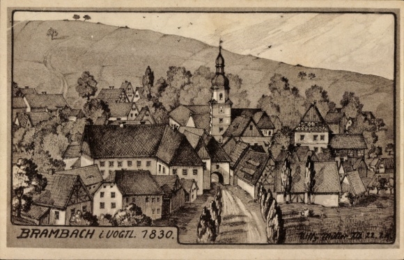 Artist Postcard Bad Brambach in Vogtland, general view