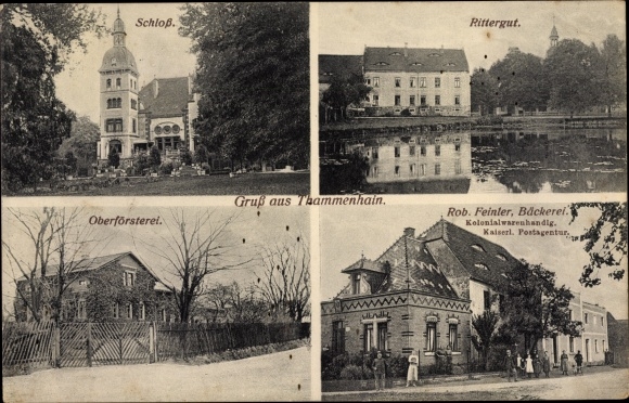Ak Thammenhain Lossatal in Saksen, kasteel, landhuis, boswachter, bakkerij Rob. Feinler