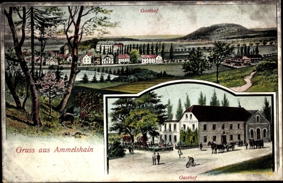 Ansichtkaart Ammelshain Naunhof bij Leipzig, herberg, gedeeltelijk zicht