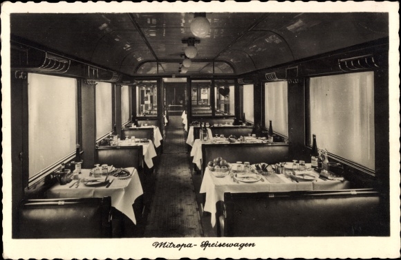 PC Deutsche Eisenbahn, steam locomotive, Mitropa, view of the dining car, tables, benches