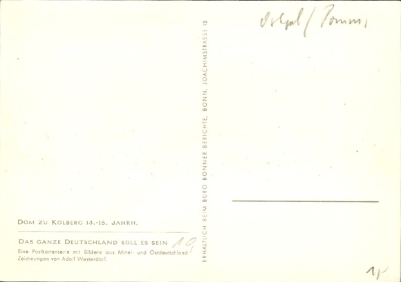 Artist Postcard Westerdorf, Adolf, Kolobrzeg Kolberg Pomerania, Cathedral, It should be the whole of Germany