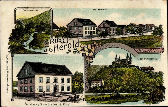 Chromo-Litho Herold im Taunus, valley of tears, Arnstein monastery, economy, general view