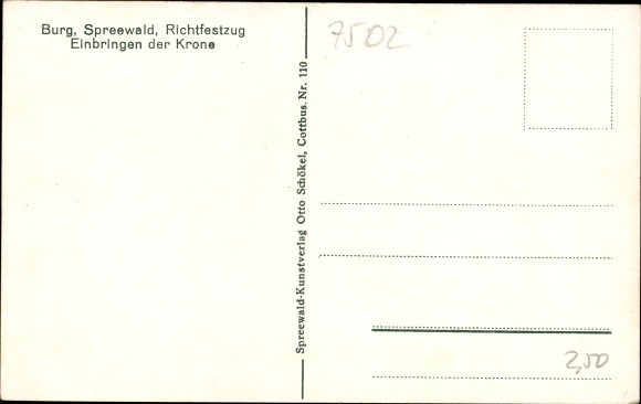 Postcard Burg im Spreewald, topping-out procession, bringing in the crown, folk costumes