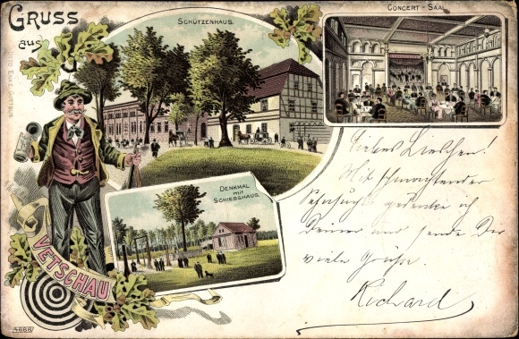 Chromo-Litho Vetschau in the Spreewald, monument with shooting house, interior view, rifle club