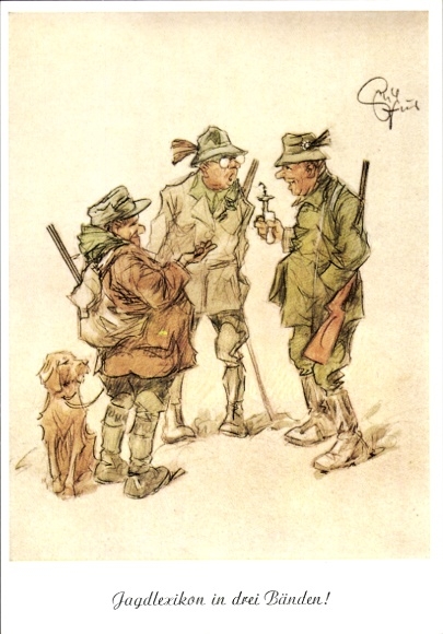 Artist Postcard Geilfus, H., Hunting Encyclopedia in three volumes