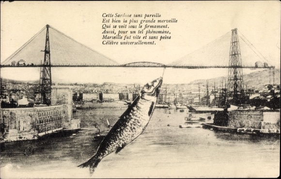 Postcard Marseille Bouches du Rhône, Große Sardine, Transporter Bridge