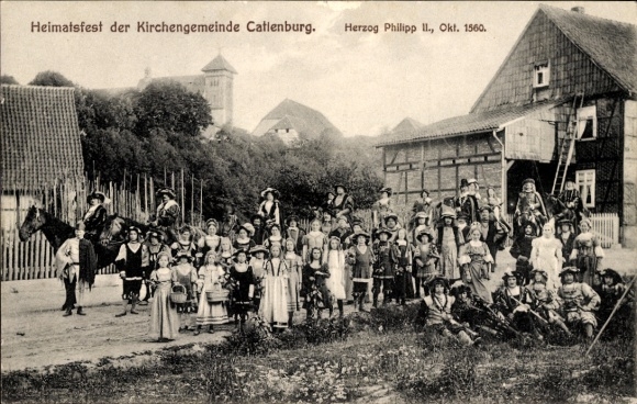 Postcard Katlenburg Lindau, local festival of the parish, historical scene, Duke Philipp II, 1560