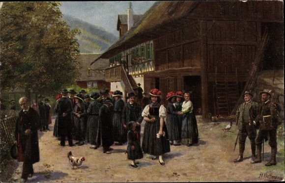 Künstler Ak Hoffmann, H., Nach der Kirche, Schwarzwaldtrachten