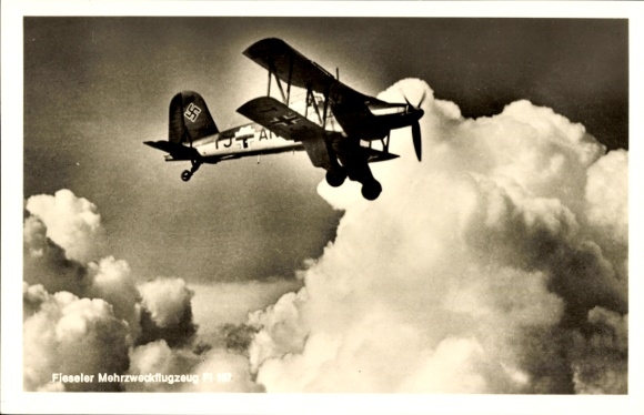 Postcard Fieseler Fi 167, multi-purpose aircraft, IJ+AN, Luftwaffe, Biplan, II. WW