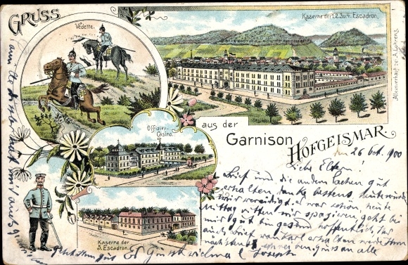Litho Hofgeismar in Hessen, Garnison, Kaserne 1. 2. 3. 4. und 5. Escadron, Offizierscasino, Vedette