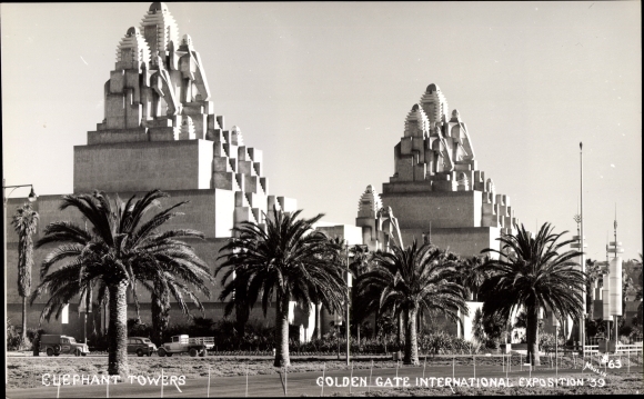 Postcard San Francisco Kalifornien USA, Golden Gate International Exposition 1939, Elephant Towers